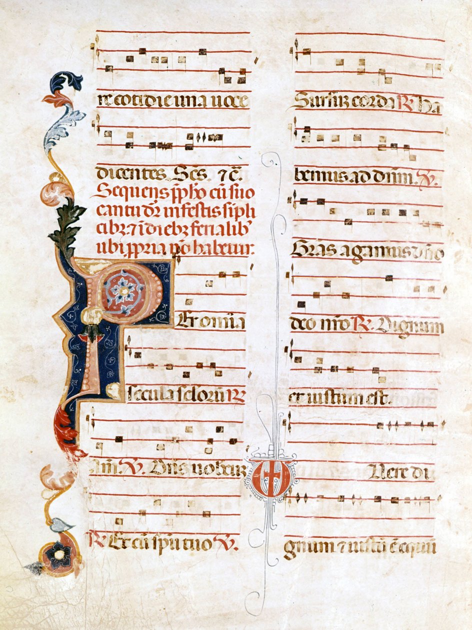 Sursum Corda, 14. yüzyıl notasyonu (“P”) örneği. by Unknown artist