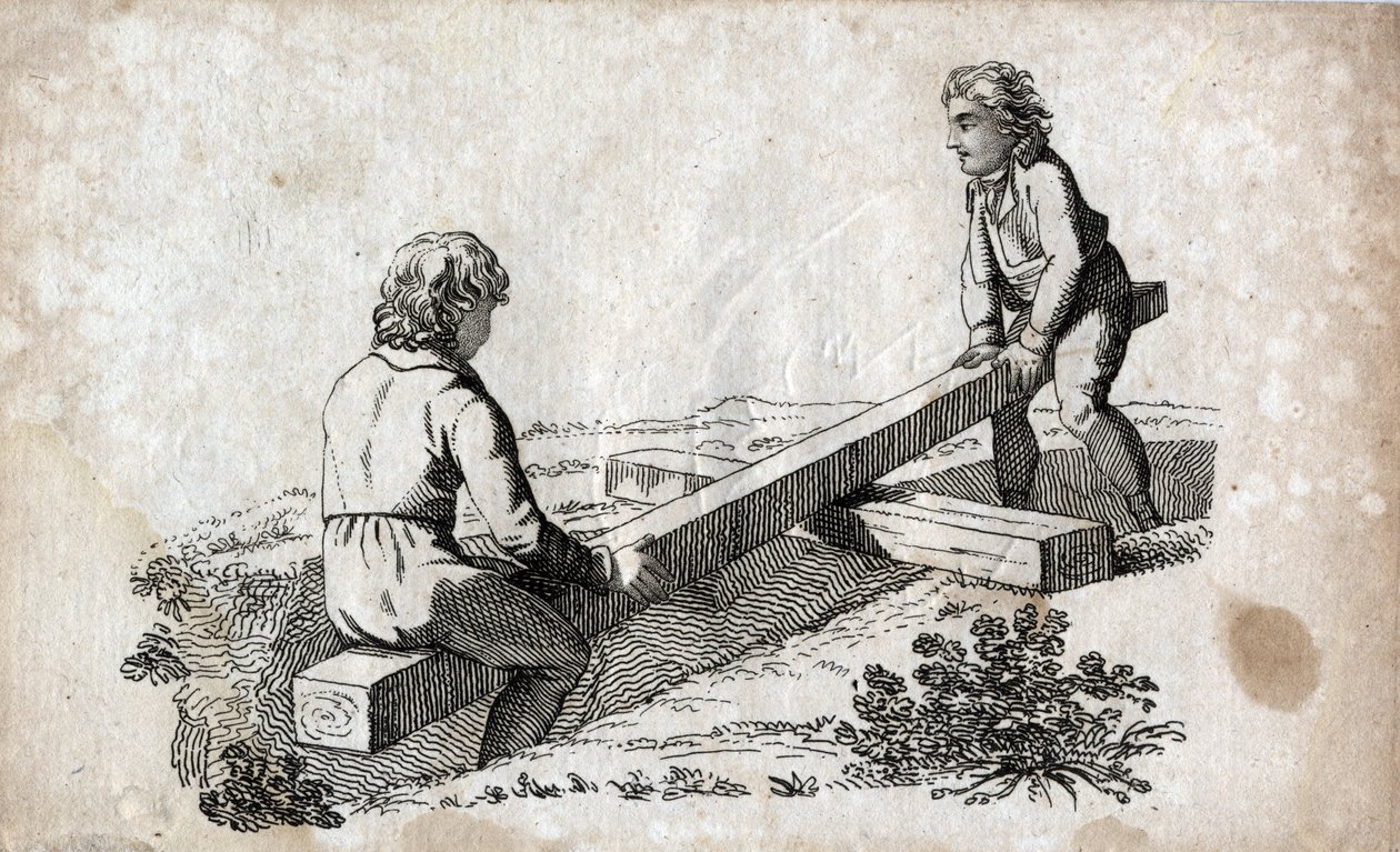 Salıncak: bir popo bandında iki çocuk (popo bandı) 18. yüzyılın sonlarında gravür. Özel koleksiyon. by Unknown artist