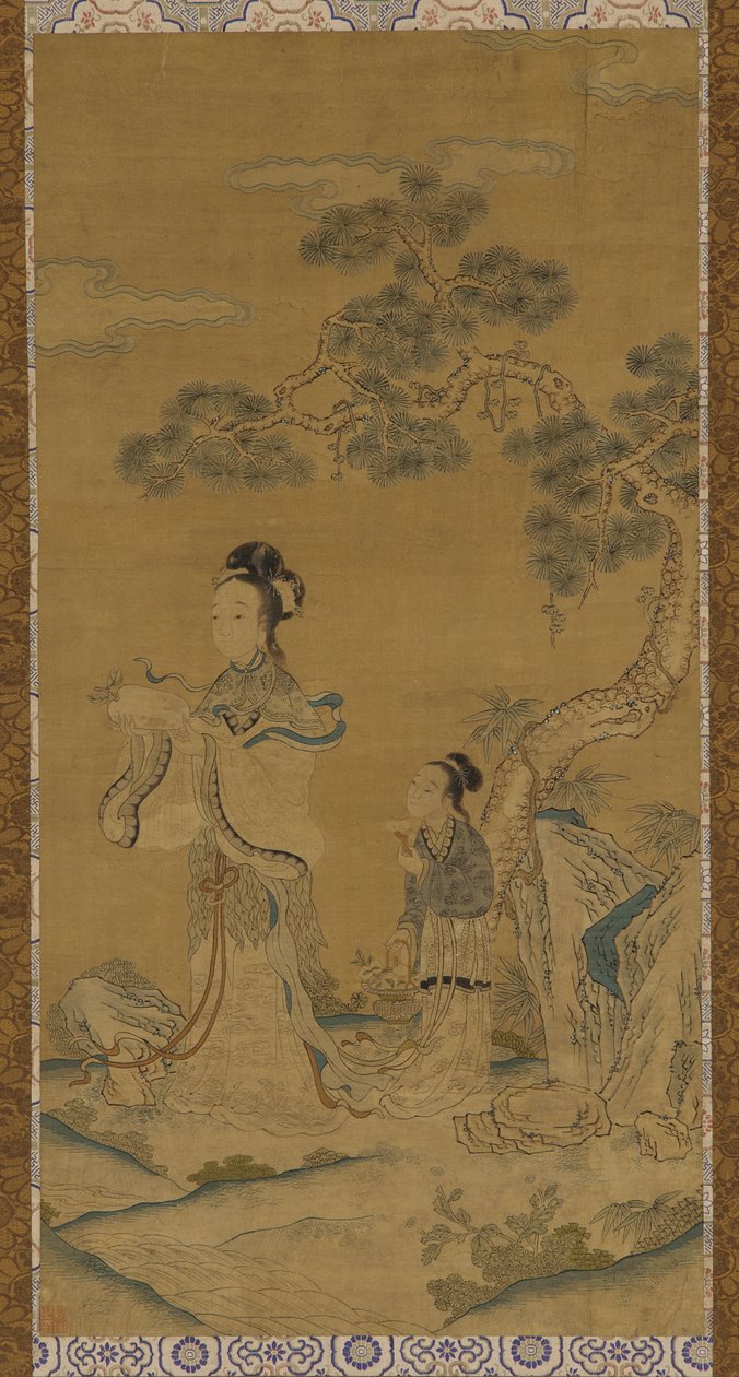 Goblen: bir Taoist kadın Ölümsüz ve bir çamın altında hizmetçi by Unknown artist