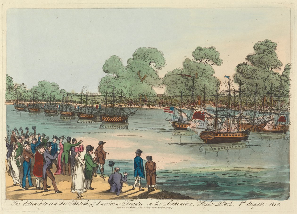 İngiliz ve Amerikan Fırkateynlerinin Serpentine'deki Eylemi, Hyde Park 1 Ağustos 1814 by Unknown artist