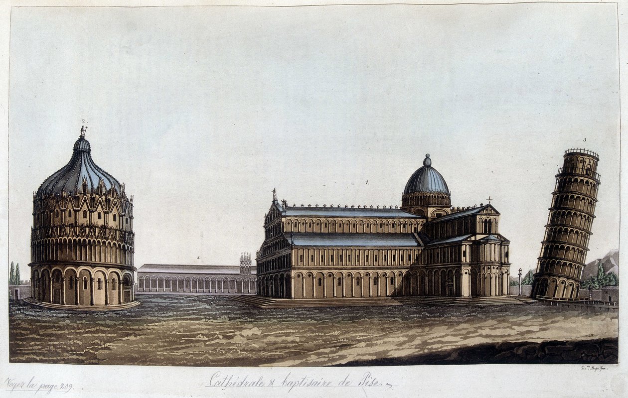 Baptistere, Kubbe ve Pisa Kulesi, İtalya. by Unknown artist
