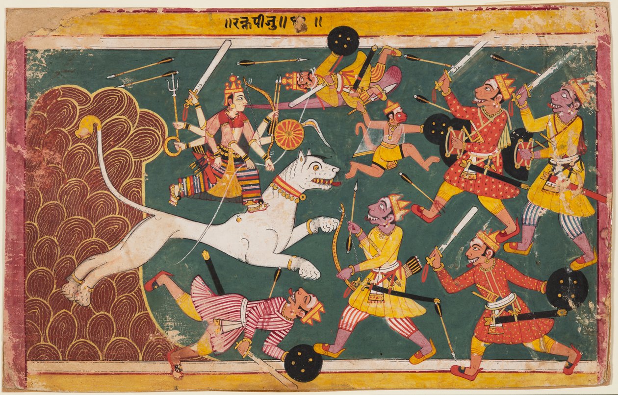 Tanrıça bir Devi-Mahatmya'dan İblis Raktabija'yı Yok Ediyor by Unknown artist