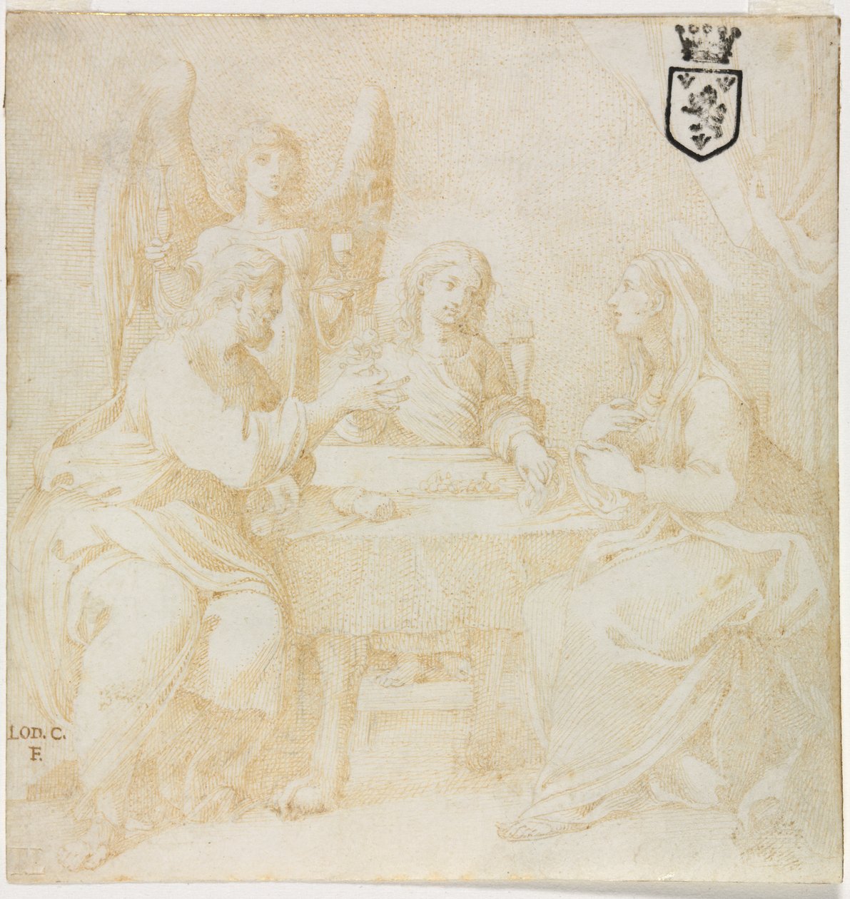 Kutsal Aile Sofrada Bir Melek Tarafından Hizmet Edilir by Unknown artist