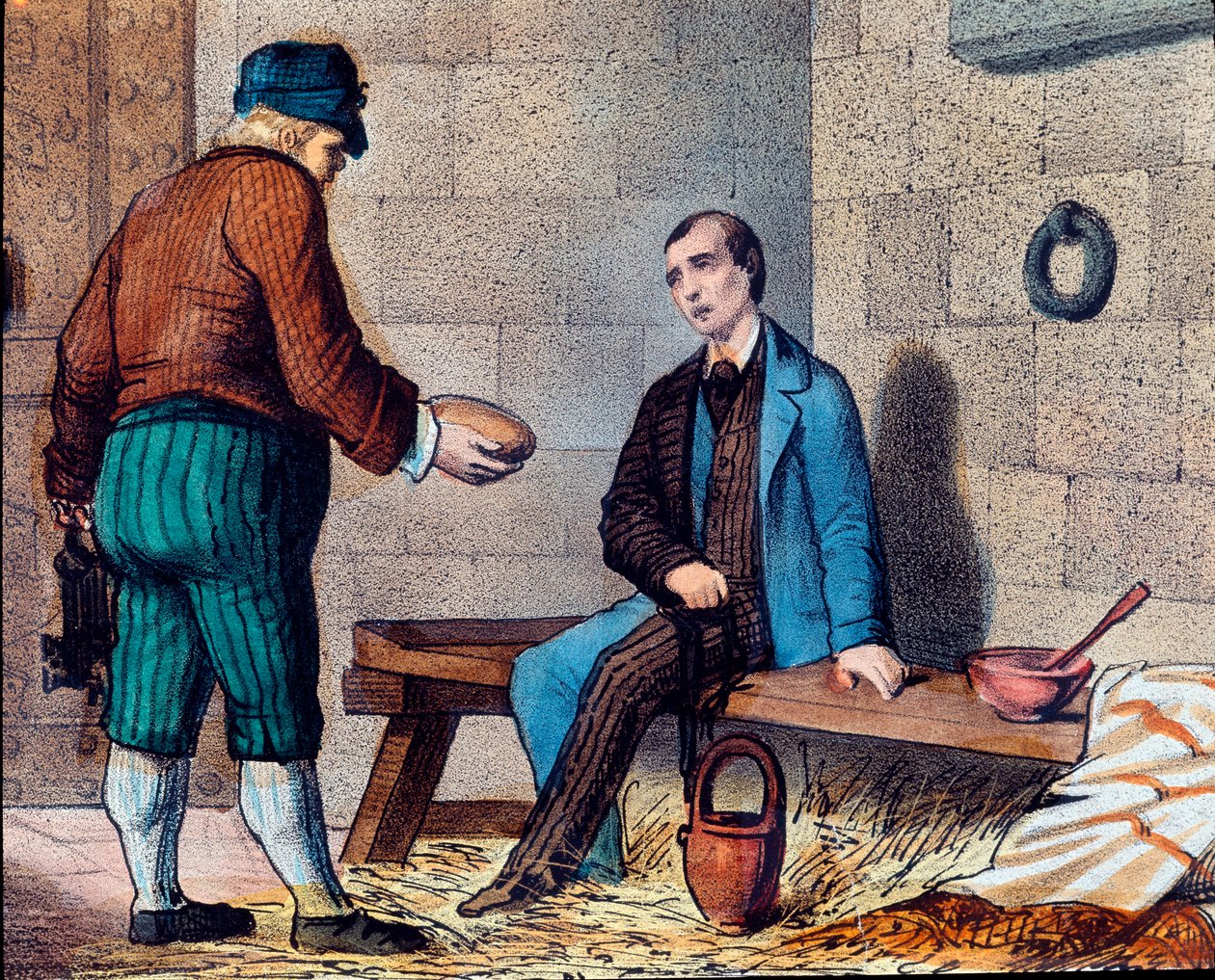 İtalyan vatansever Silvio Pellico (1798-1854), karbonarizm (karbonari) ile suçlar ve 19. yüzyılın Moravia Litografisinde Spielberg (Spilberk) kalesini çevreler. by Unknown artist