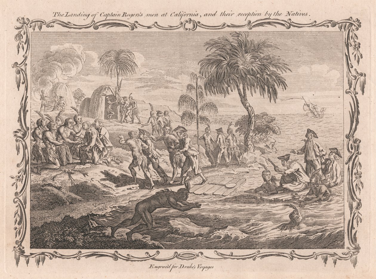 Kaptan Roger'ın adamlarının Kaliforniya'ya İnişi ve Yerliler tarafından karşılanmaları by Unknown artist