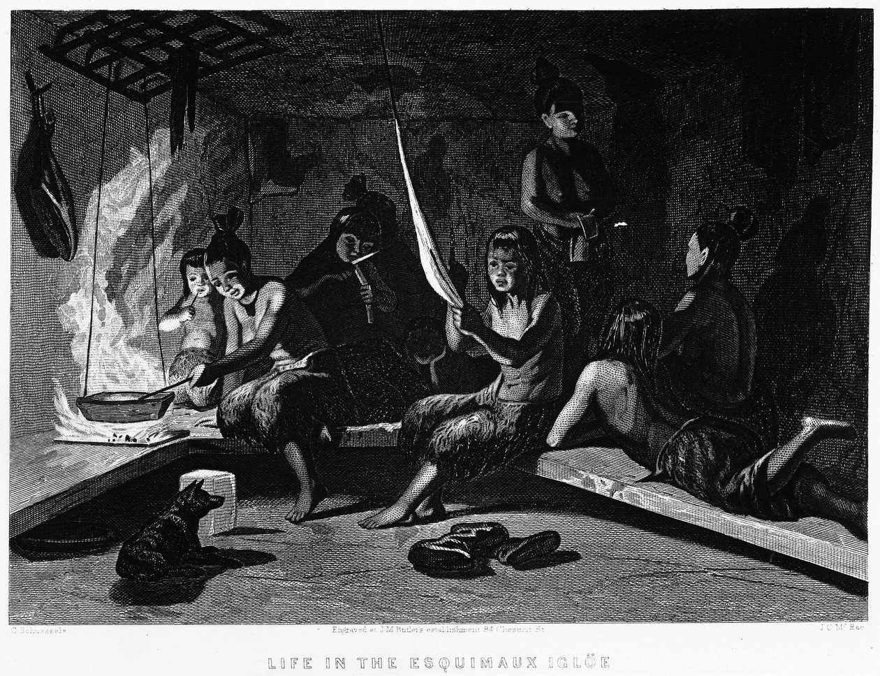 Eskimoların Bir Iglooda Yaşamı - Elisha Kent Kane, 1853 - 1855 Yıllarında Artic Exploration, Philadelphia, Childs ve Peterson by Unknown artist