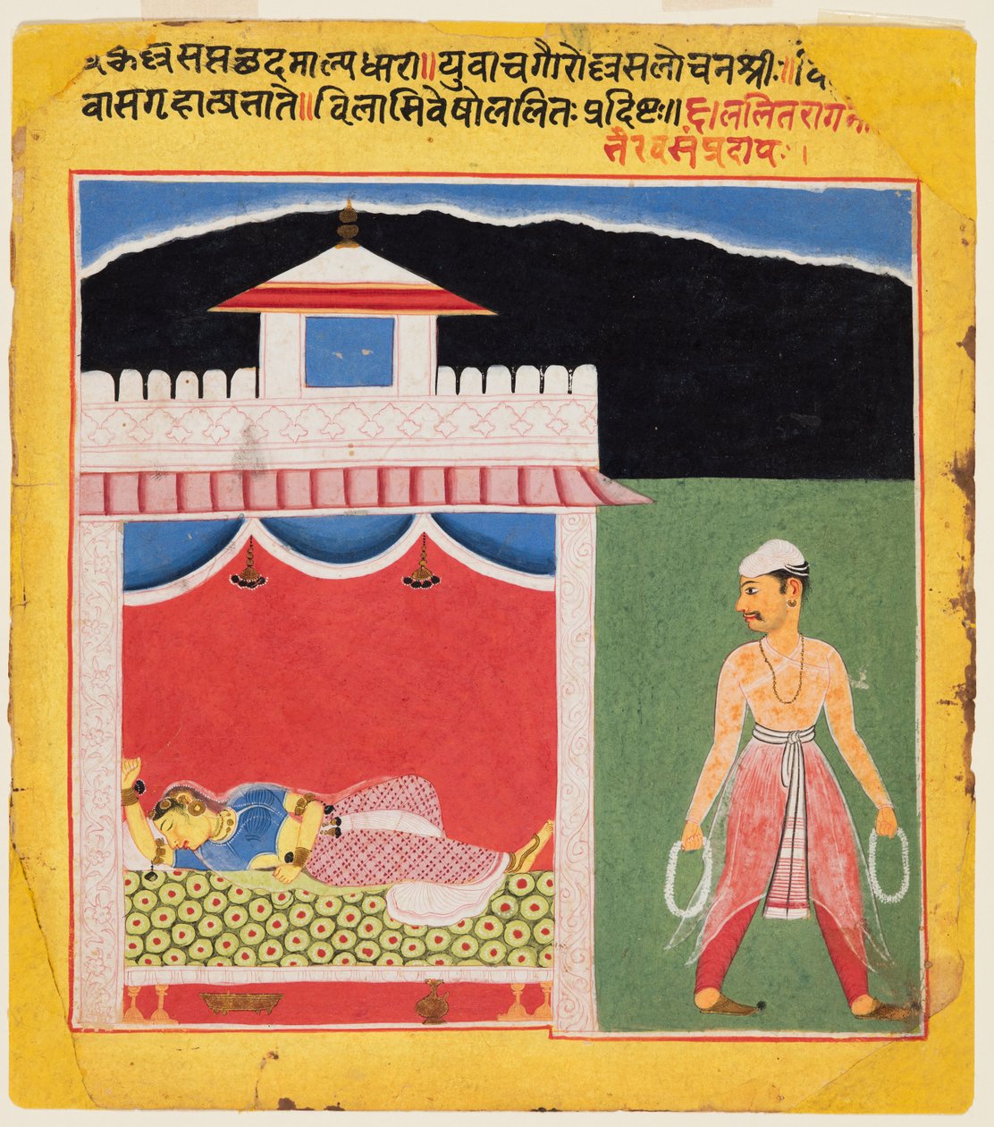 Aşık Tutkulu Bir Buluşmadan Sonra Sabahları Özlemle Ayrılır: Ragamala'dan Lalit Ragini by Unknown artist