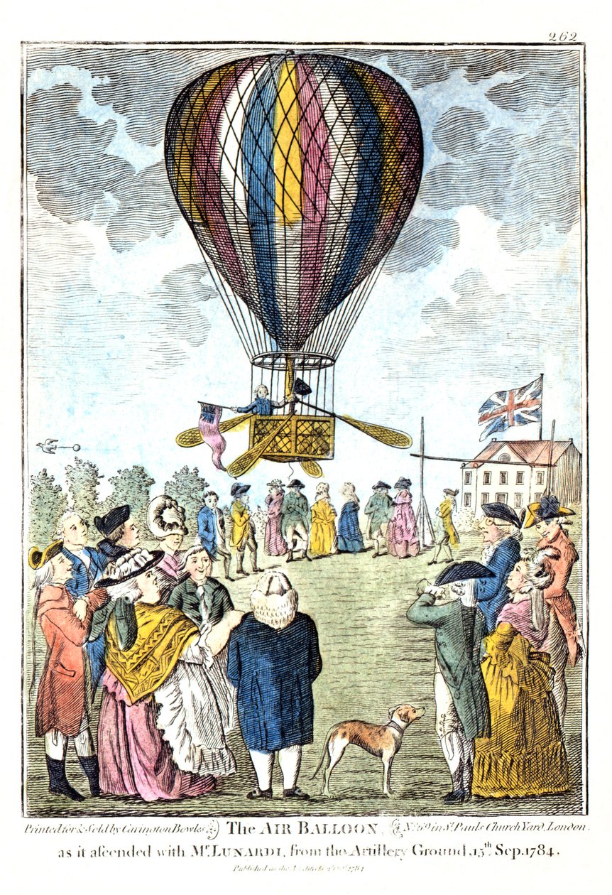 "Hava balonu, Bay Lunardi ile topçu sahasından yükselirken, 15 Eylül 1784 by Unknown artist