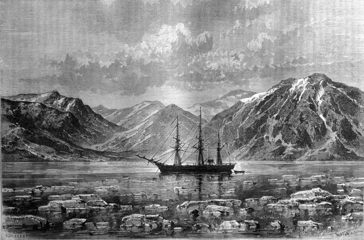 Nils Adolf Erik (Eric) Baron Nordenskjold (Nordenskiold) (1832-1901), “” Vega”nın Konyam koyunda teknesi. 1880 civarında gravür. by Unknown artist