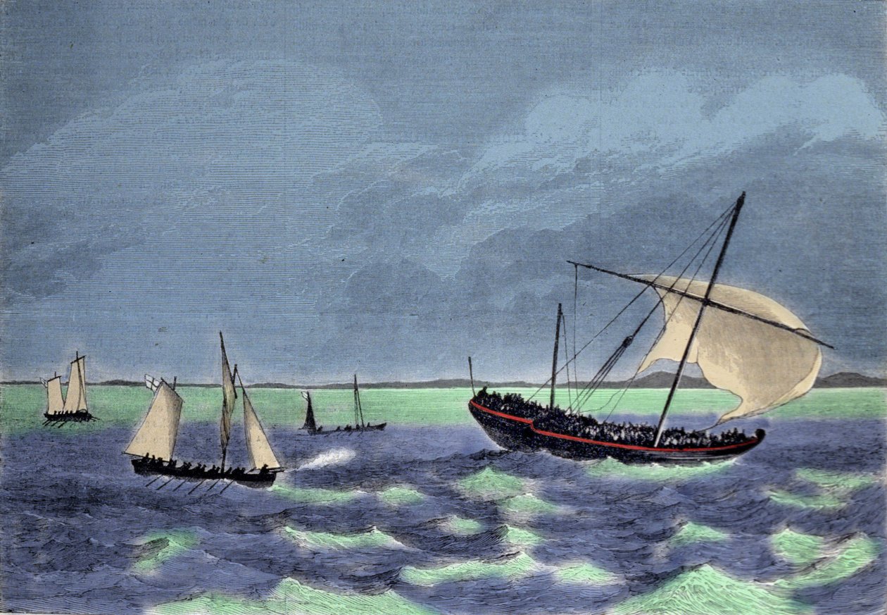 Madagaskar kıyıları boyunca bir Arap yelkenlisinin (Arap teknesi) yakalanması. by Unknown artist