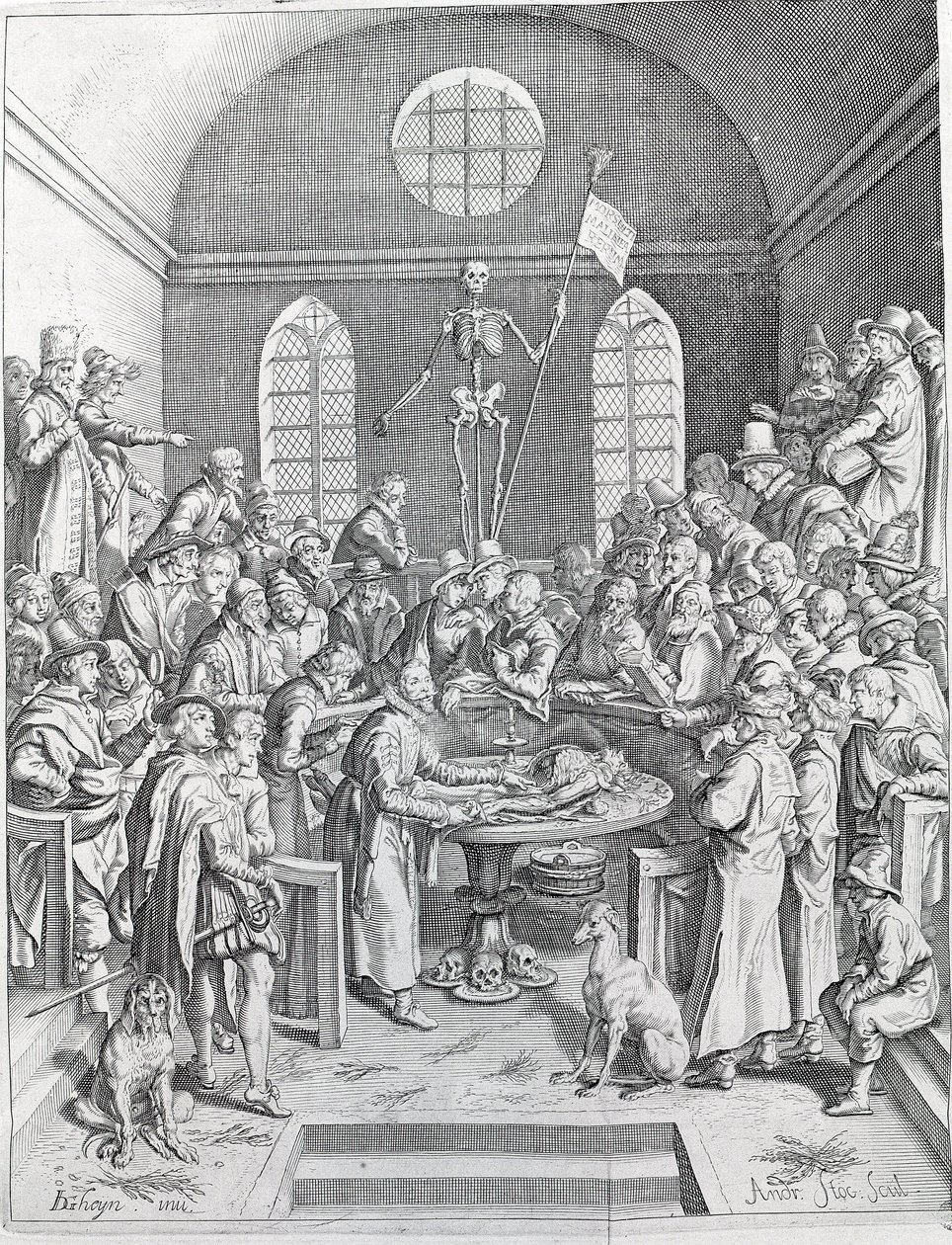 Diseksiyon Doktorlar ve bilim adamlarından oluşan grup, bir amfi tiyatroda bir diseksiyonu izlemek için yeniden bir araya geldi. 1788 gravür by Unknown artist