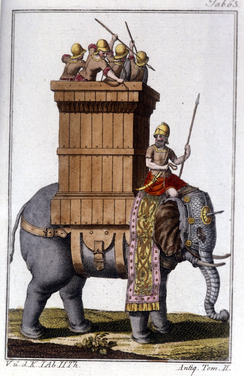 Kartacalıların iş ve savaş için bir hayvan olarak kullandıkları fil. gravür - “” Enciclopedia universale illustrata” da” by Unknown artist