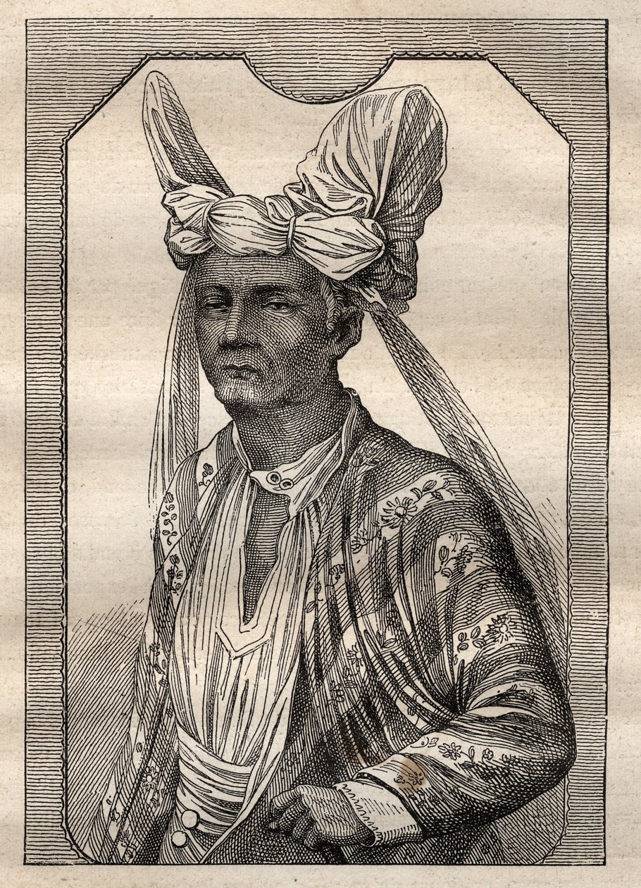 Kaptan Etienne Marchand (1755-1793) tarafından dünya çapında sefer (1790-1792): Timor adasının kralının portresi (Endonezya takımadaları) - “18. Yüzyılın Büyük Denizcileri” nden alınan çizim by Unknown artist