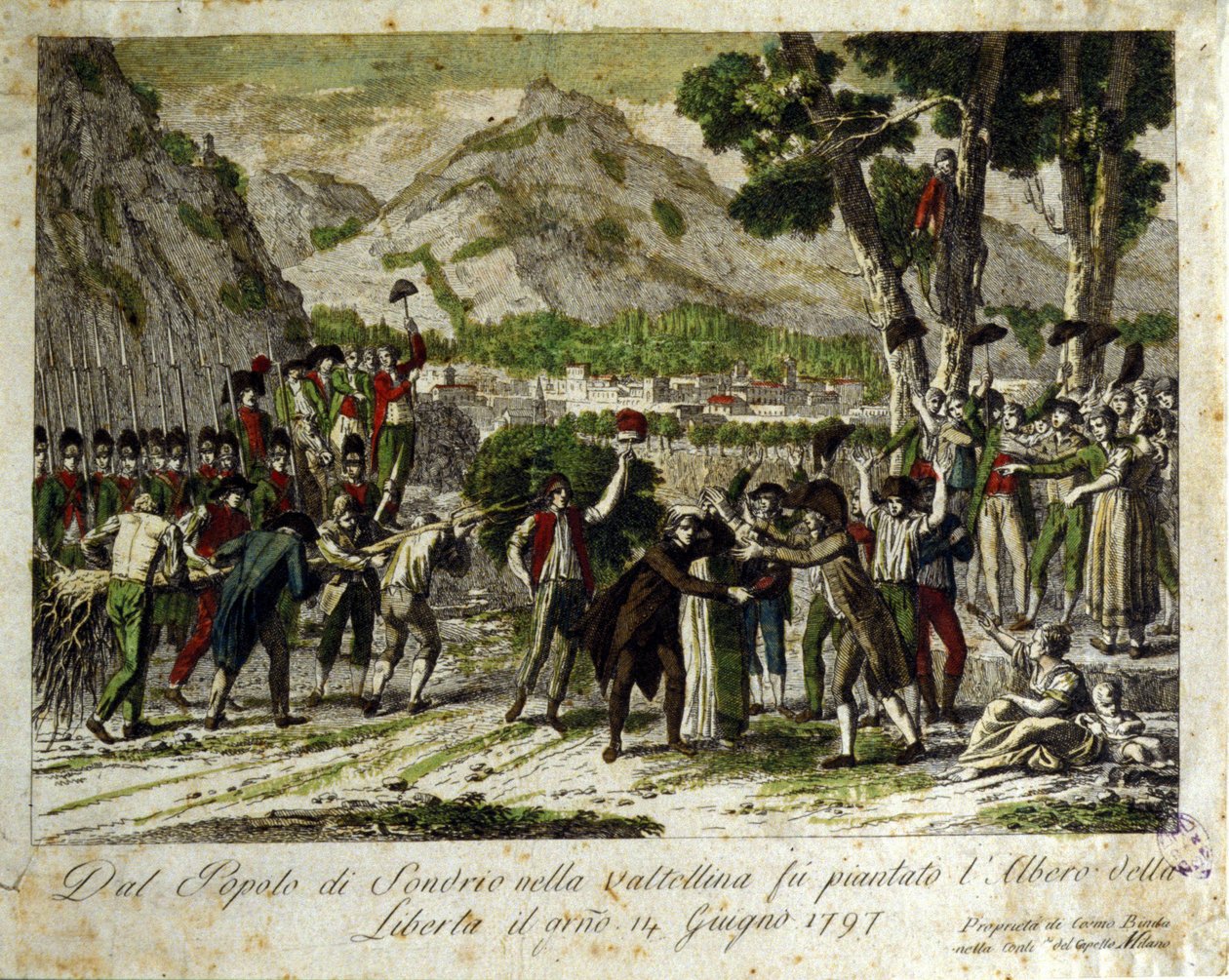 Sondrio de la Valtellina sakinleri, Eski Rejime karşı zaferin sembolü olan Liberte ağacını dikiyor. 14/06/1797. Oymak. by Unknown artist