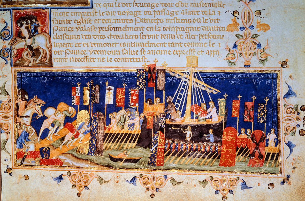 Minyatür Haçlı Seferi için teknelerin “” Kutsal Ruh Düzeni (Kutsal Ruh Düzeni) Tüzüklerinden Doğru Arzuya” (Düğüm Düzeni) 1352 Paris, B.N. by Unknown artist