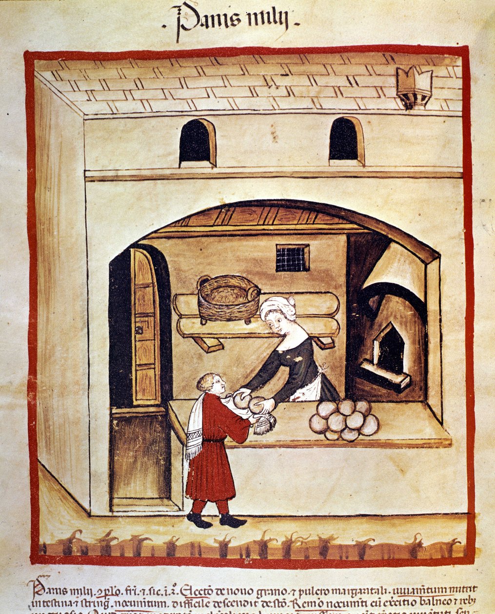 Darı ile ekmek hazırlanması. İlaç ve diyetetik sağımlarından aydınlatma “” Tacuinum sanitatis”” by Unknown artist
