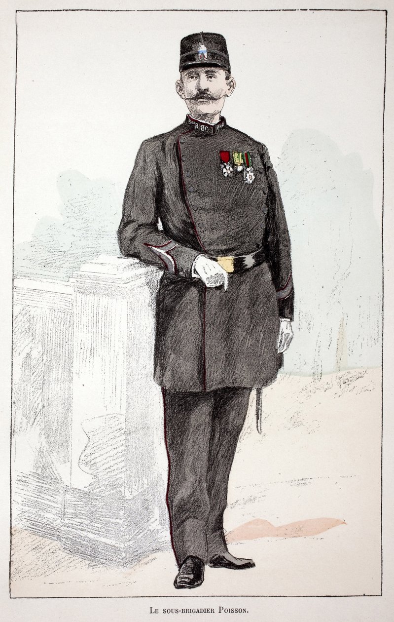 Astsubay (alt tuğgeneral) Poisson. Renklerle gravür, illüstrasyon için, Seine polisi Louis Lepine (1846-1933) himayesinde, Alfred Rey (1864-?) ve Louis tarafından yayınlanan “Barış Gücü Kolordu Tarihi””” kitabı by Unknown artist