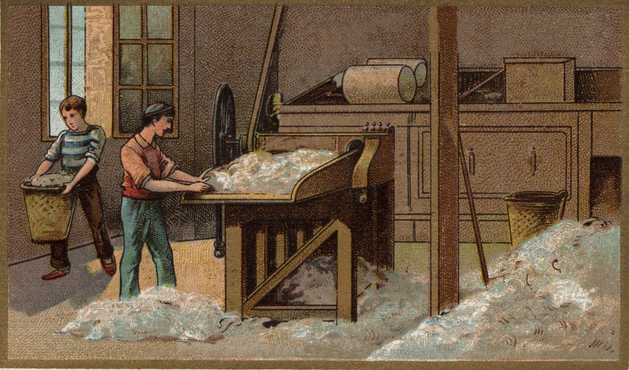 Yün endüstrisi: harman. 19. yüzyılın sonunun kromolitografisi by Unknown artist