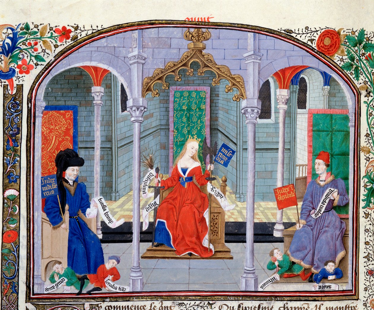 Adalet Teorisi. El yazmasından minyatür (Ms 927 Fol.71v) Nicolas Oresme (1325-1382) tarafından Yunan filozof Aristoteles