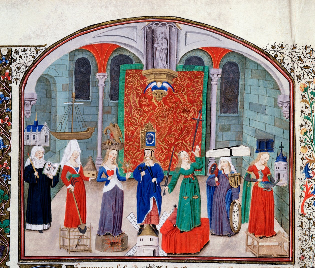 Teolojik ve kardinal erdemler teorisi. El yazmasından minyatür (Ms 927 fol.17V) Nicolas Oresme (1325-1382) tarafından Yunan filozof Aristoteles