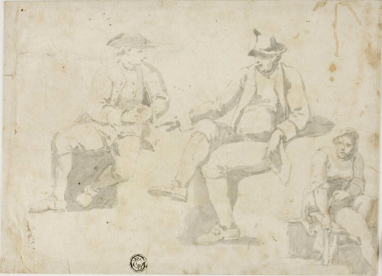Oturan Figürlerin Üç Çizimi by Unknown artist
