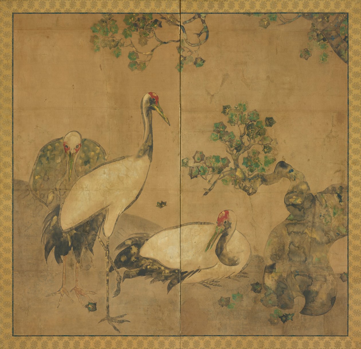 Bir ağacın altında üç vinç by Unknown artist