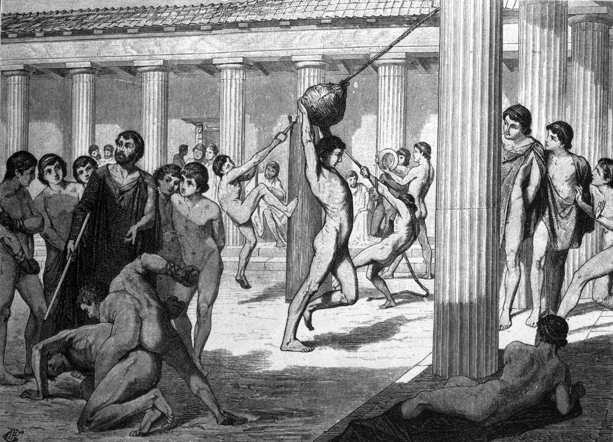 Panathenaic oyunlar (panathenees) için genç Yunan sporcuların eğitimi. by Unknown artist
