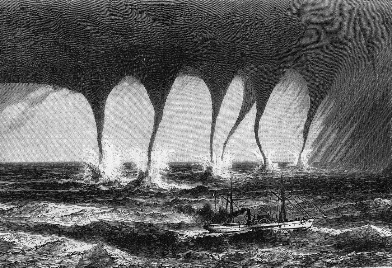 Trumbe, Bay Coffinieres de Nordeck tarafından denizde gözlemlendi. “” Le Journal de la jeunesse” üzerine gravür by Unknown artist