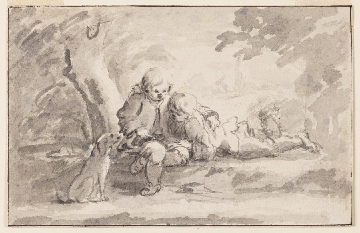 Bir kitaba bakan iki erkek by Unknown artist