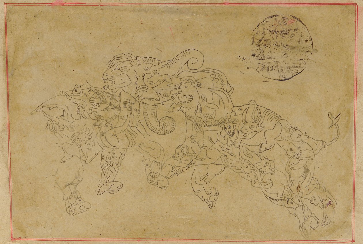 İki kompozit filler, dövüşüyor by Unknown artist