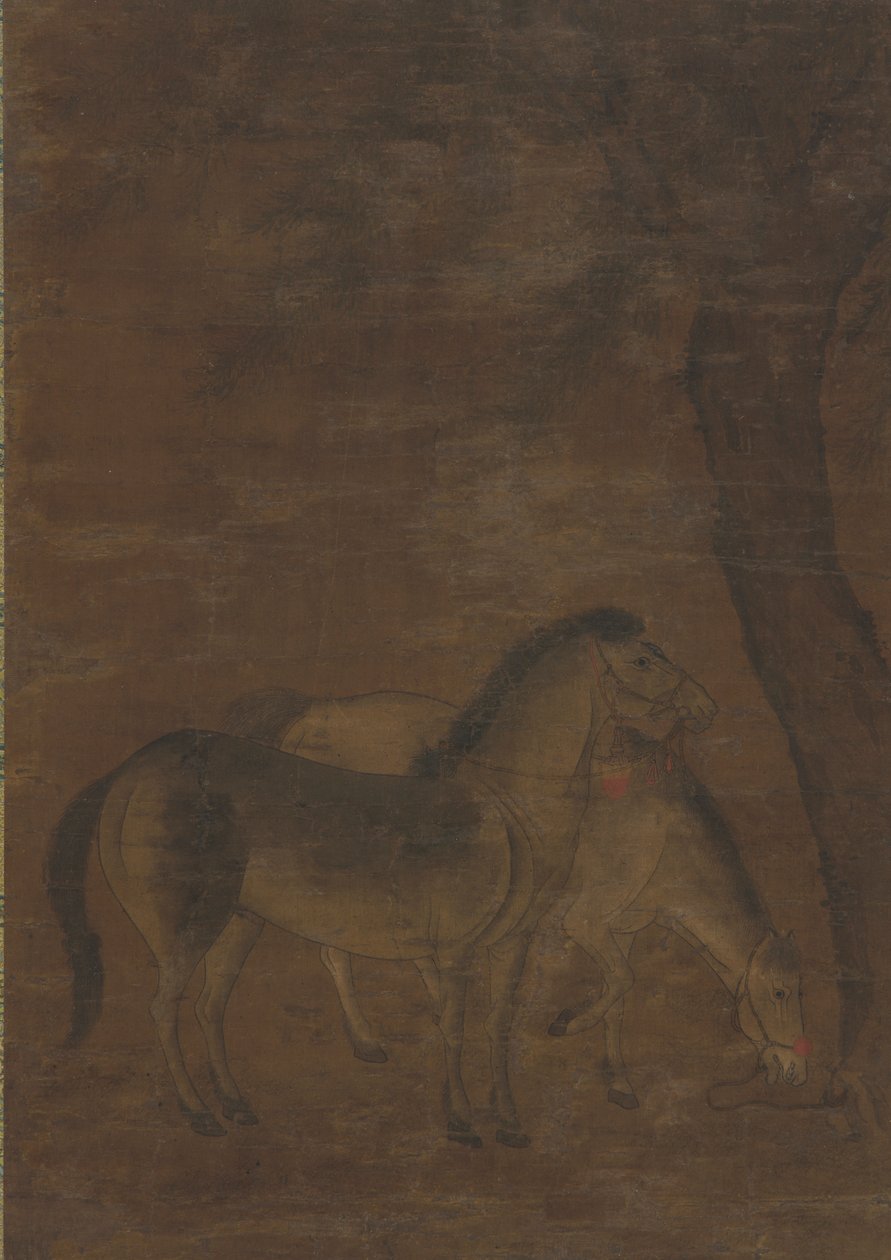 Bir ağacın altında iki at by Unknown artist