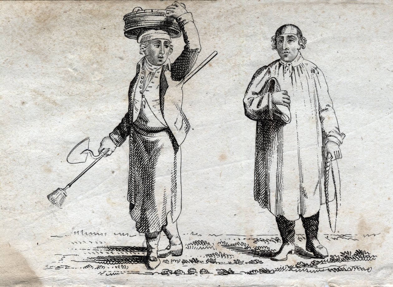 İki köylü, 18. yüzyıl sonu gravürü, özel koleksiyon. by Unknown artist