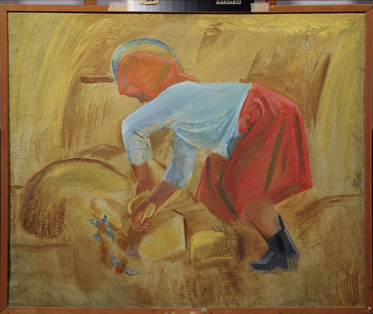 Başında orak olan bir orakçı. Alexei Fyodorovich Pakhomov'un (1900-1973) tablosu, tuval üzerine yağlı boya by Unknown artist