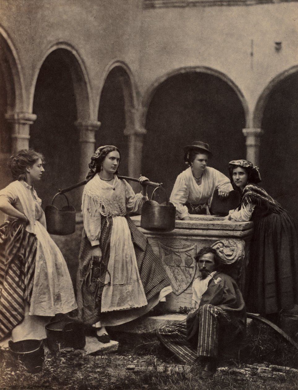 İsimsiz (Dört kadın ve bir erkeğin olduğu tür sahnesi) by Unknown artist