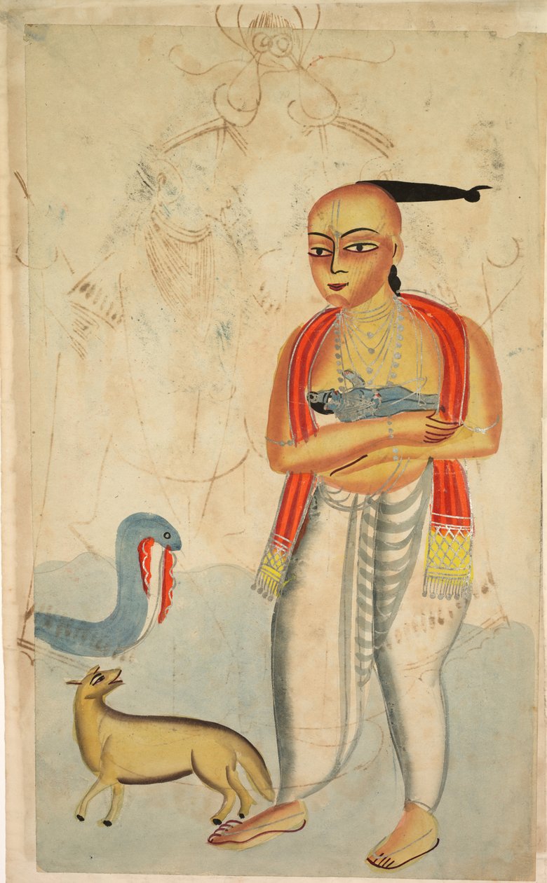 Vasudeva (Krishna'nın Babası) Krishna ile Kaçan Bir Kobra ve Bir Çakal Karşılaşır (verso) by Unknown artist