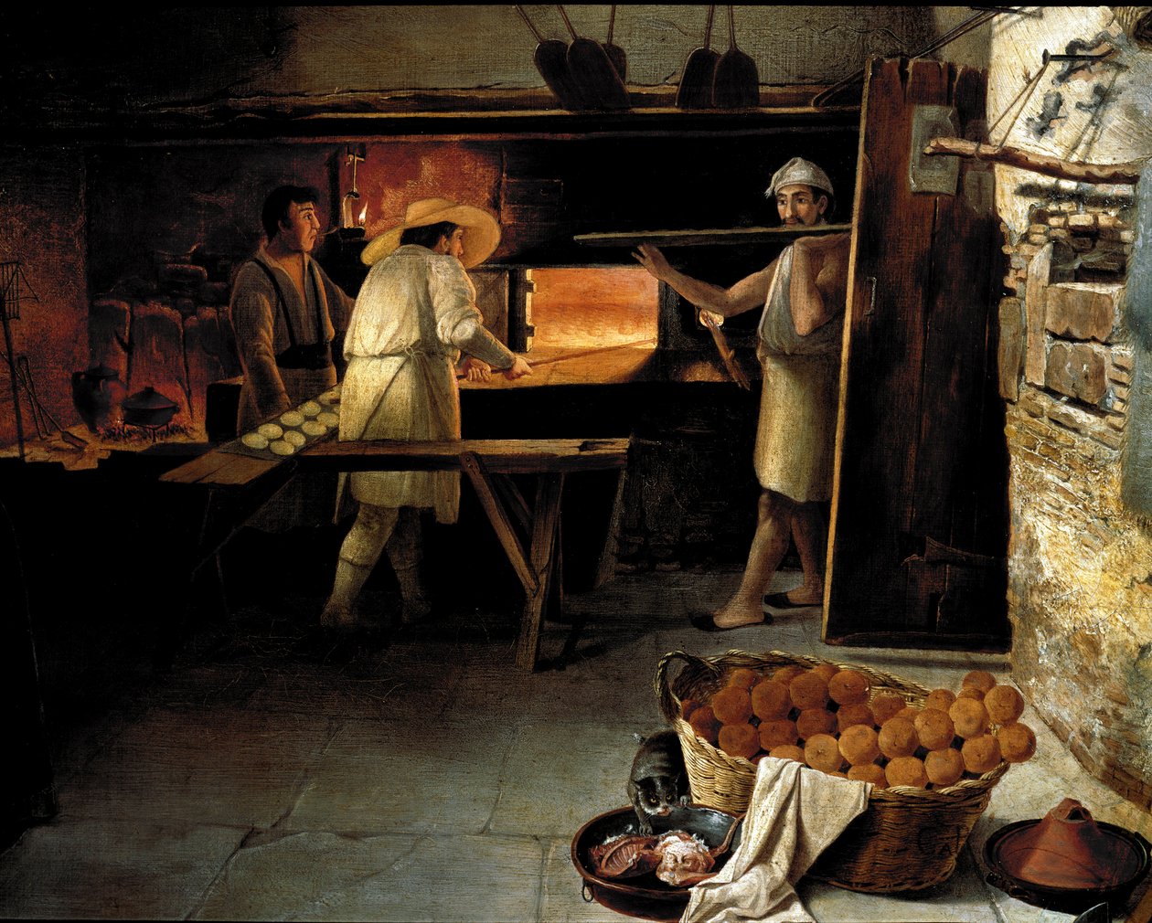 Fırının içinden görünüm Fırıncılar ekmeği fırında pişiriyor. 18. yüzyılın anonim tablosu. Roma, Museo del Folklor by Unknown artist