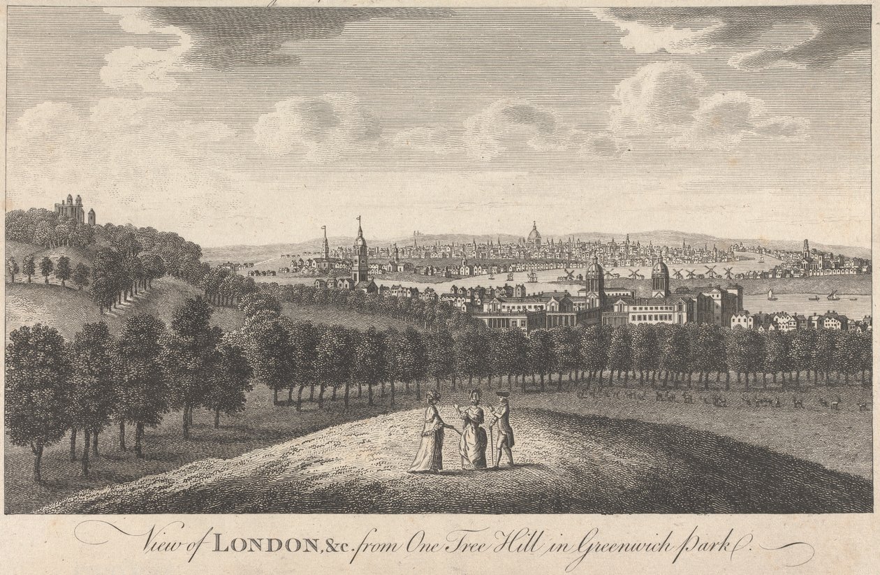 Greenwich Park'taki One Tree Hill'den Londra ve Kilise manzarası by Unknown artist
