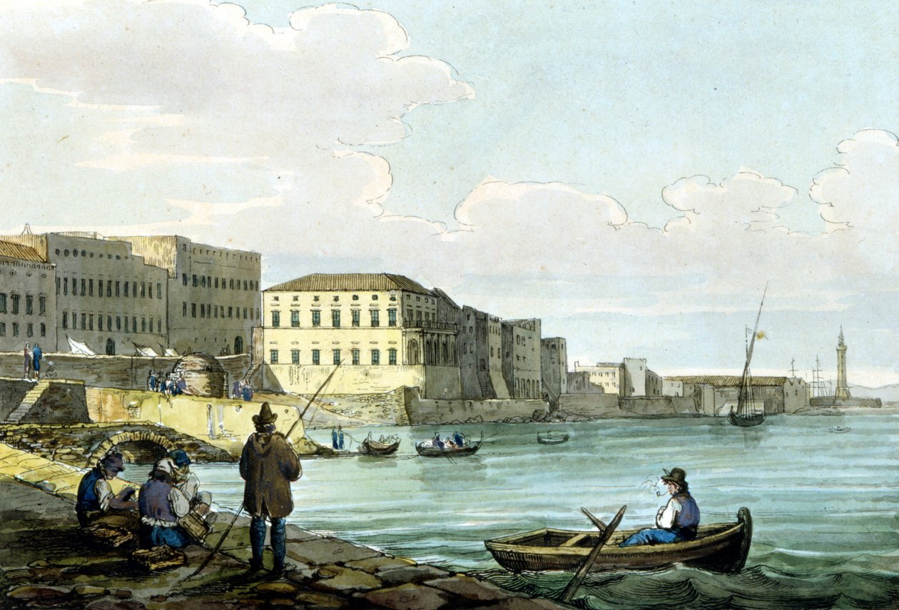 Santa Lucia, Napoli manzarası. 1850 civarında suluboya. by Unknown artist
