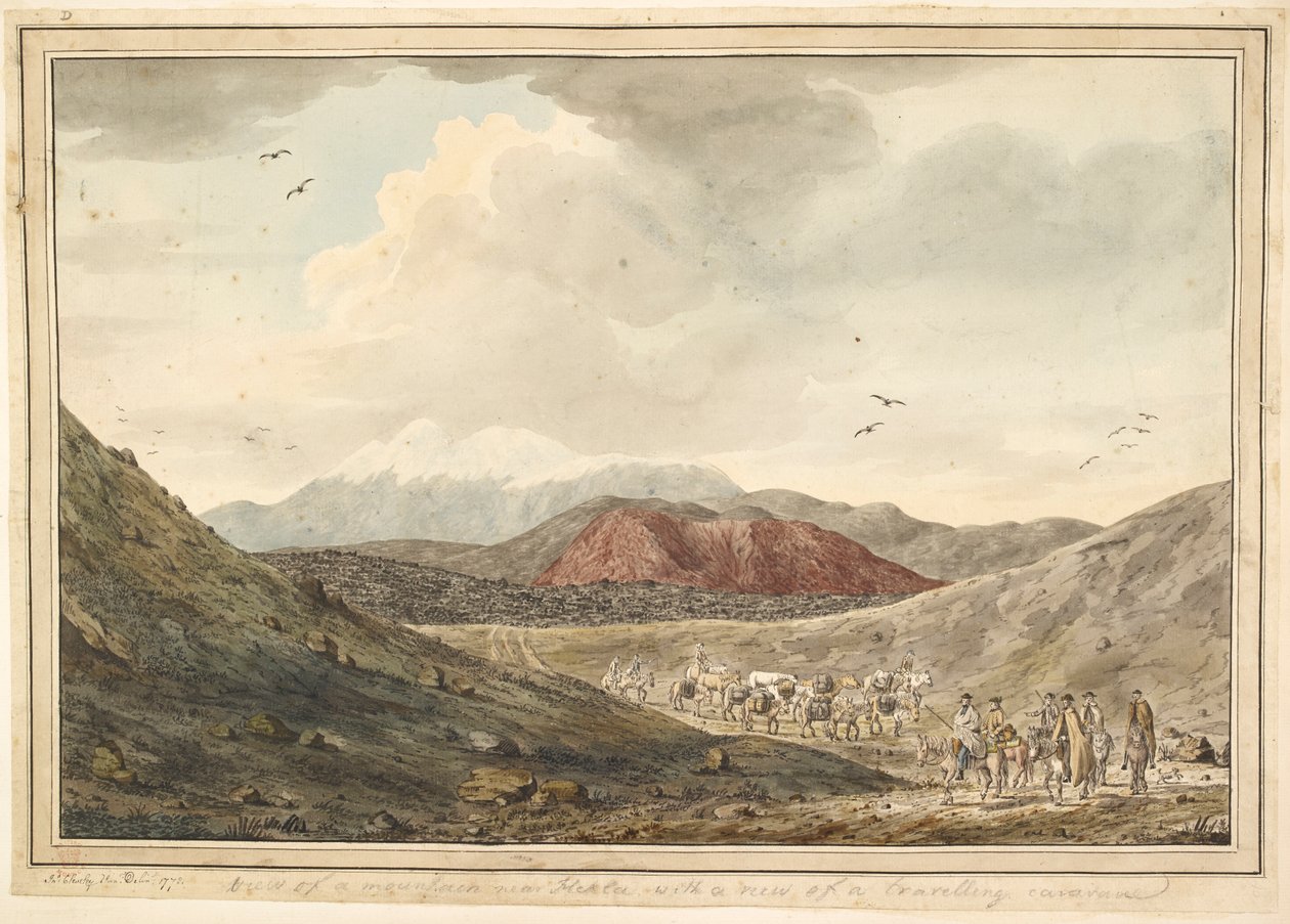 Hekla yakınlarında, gezici bir karavan manzaralı bir dağ manzarası. by Unknown artist
