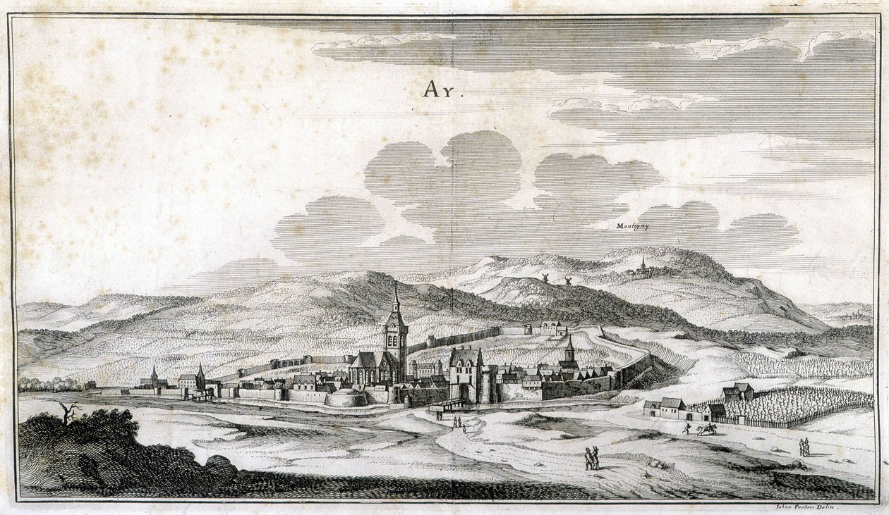 Ay şehrinin görünümü. 18. yüzyılın sonundan gravür. by Unknown artist