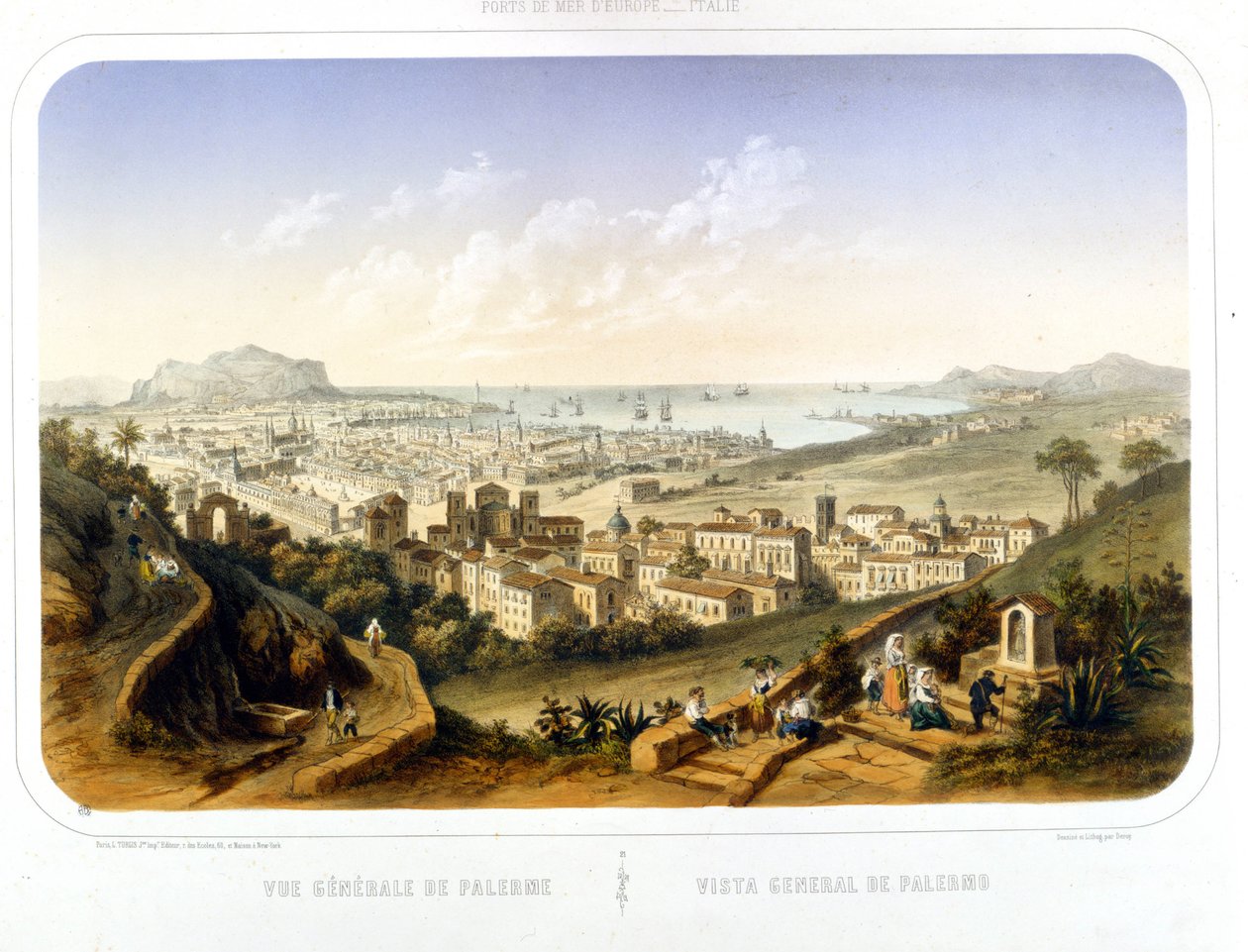 Palermo (Palermo) şehrinin görünümü. 1850. 1860