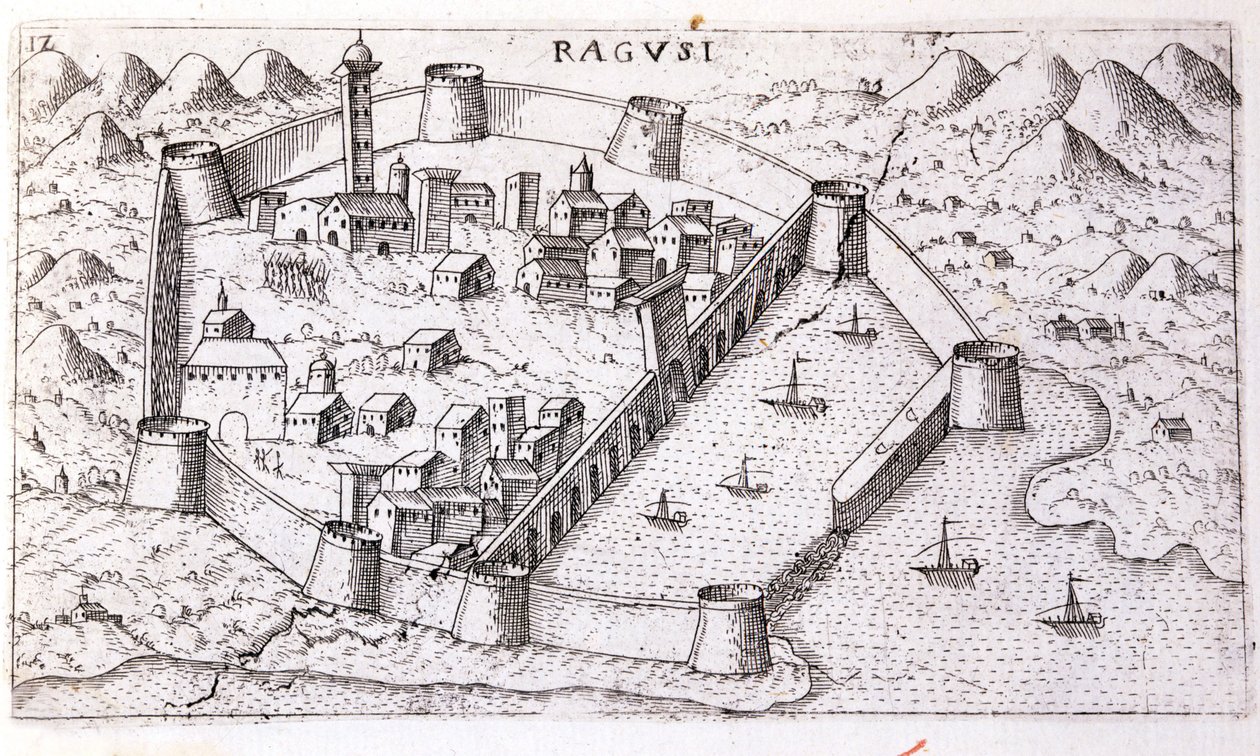 16. yüzyılda Ragusa şehrinin görünümü. by Unknown artist