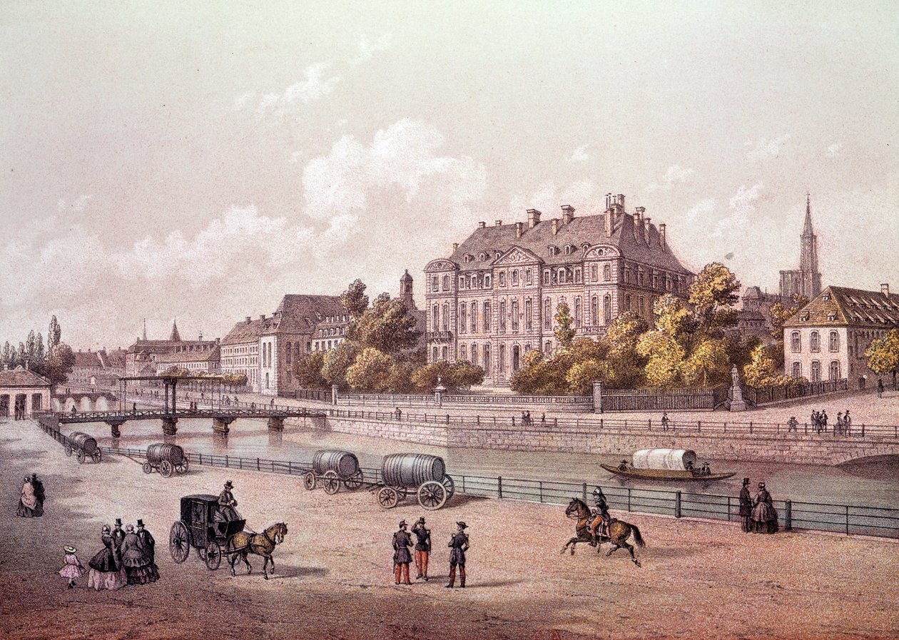 Ren Nehri üzerindeki Strasbourg şehrinin görünümü. 19. yüzyıl gravürü Paris, B.N. by Unknown artist