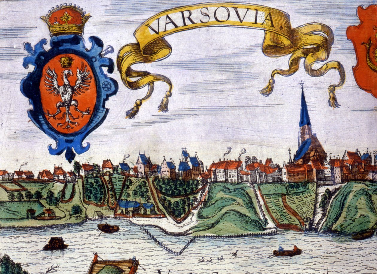 Şehrin arması ile Varşova şehrinin görünümü. 1780. by Unknown artist