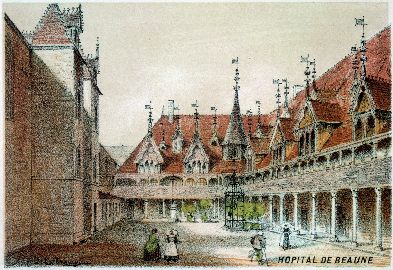 Hospices de Beaune avlusunun görünümü by Unknown artist