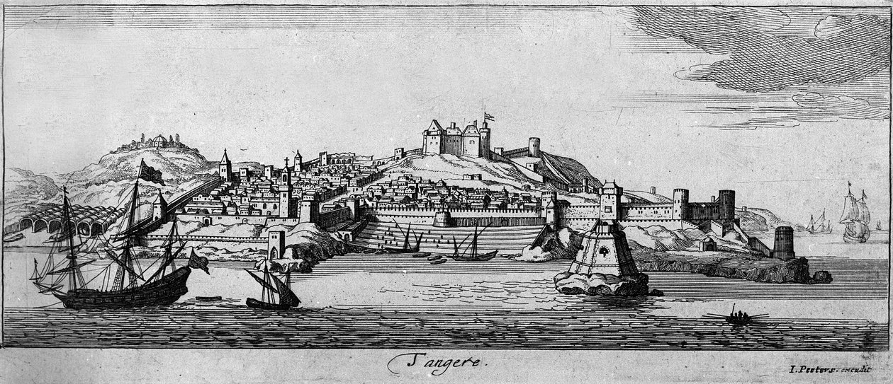 Müstahkem şehir Tangier ve sahil, Fas görünümü. 18. yüzyıl gravürü. by Unknown artist