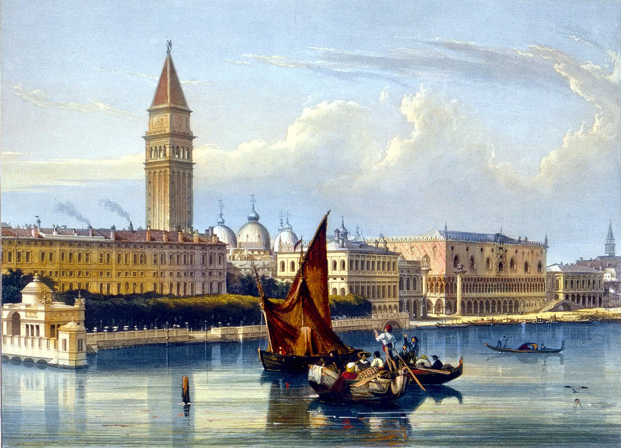 Büyük kanal ve San Marco Meydanı manzarası. 18. yüzyılın sonu, 19. yüzyılın başından itibaren Venedik Suluboya by Unknown artist