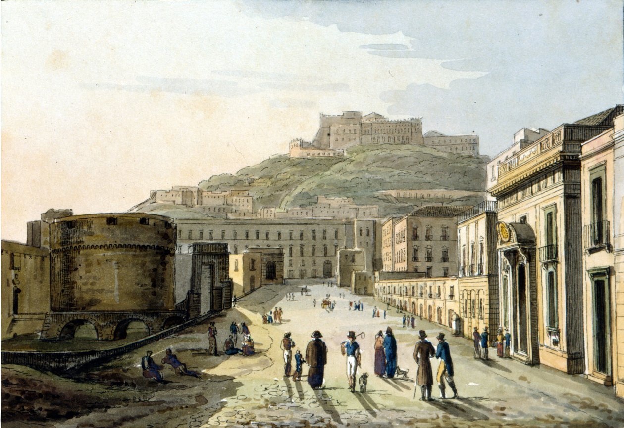 Napoli şehrine bakan strada del molo ve Castel Sant