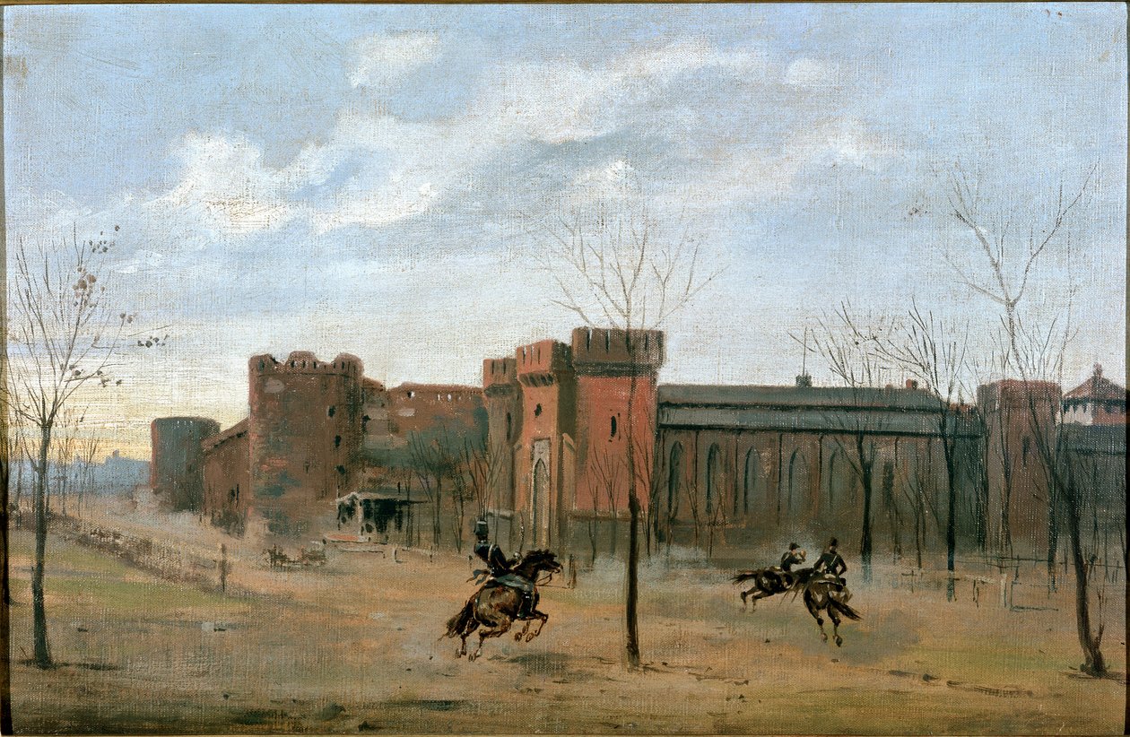 Süvari eğitimi ile Sforza kalesine bakış (resim by Unknown artist