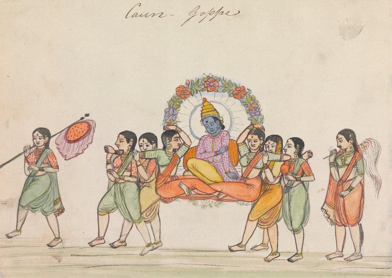 Vishnu Kadın Görevlilerden Oluşan Bir Tahtırevana Sürüyor by Unknown artist